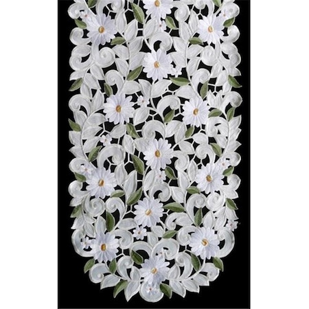 Sinobrite H7667-EG White Daisy Oval Runner; 16 X 36 In.